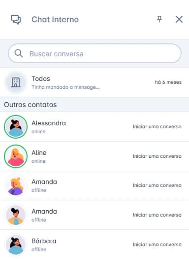 Conversa de equipe no aplicativo do Coqueiro Chat