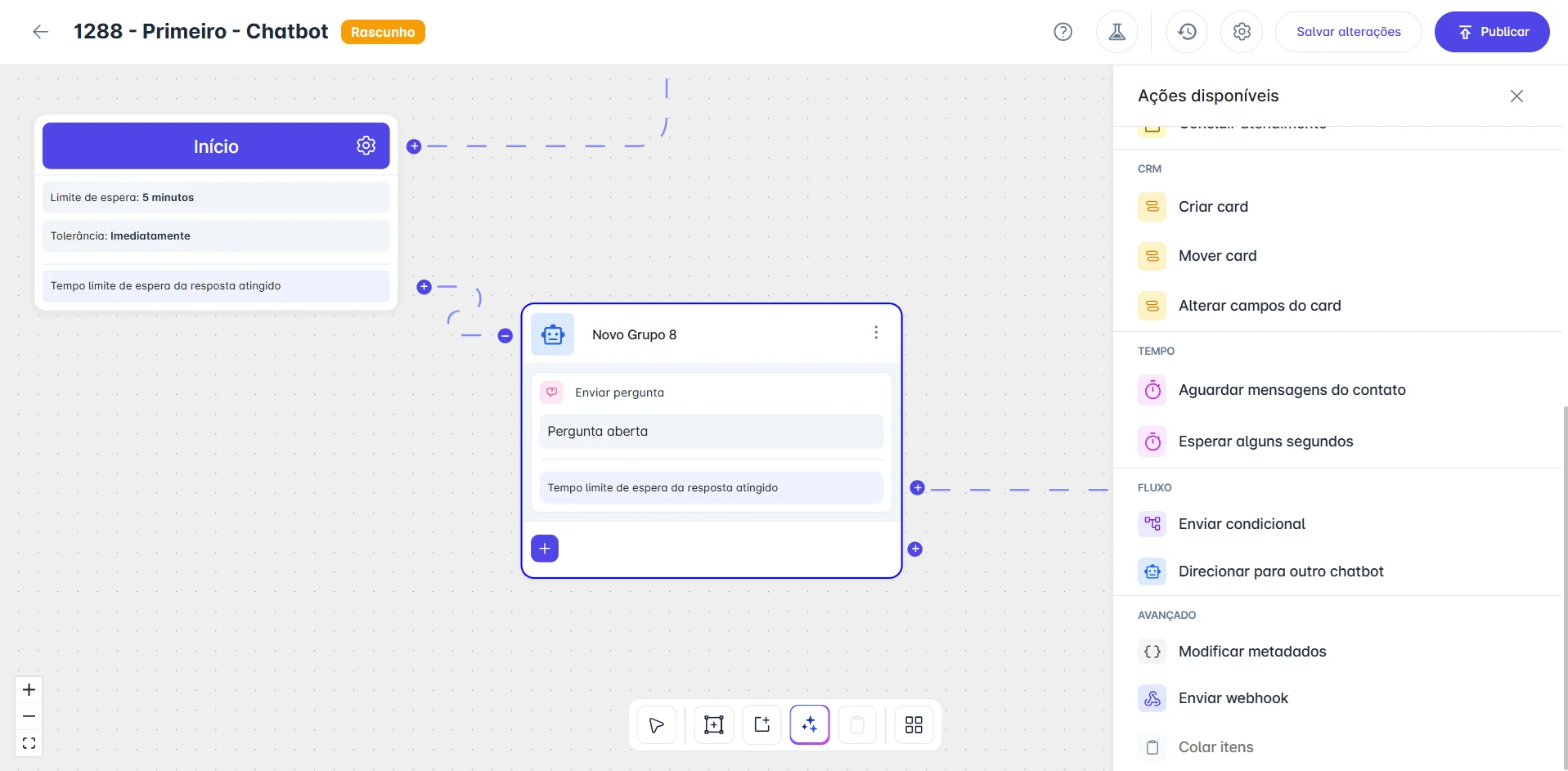 Fluxo de chatbot pronto no Coqueiro Chat