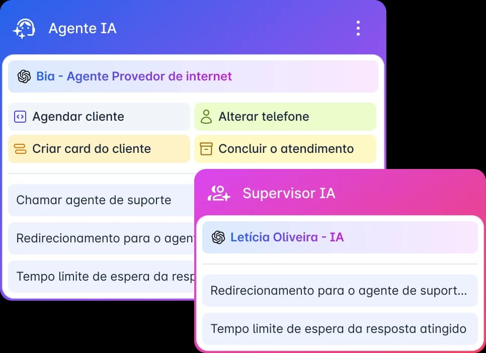Chatbot e agentes de IA lado a lado no Coqueiro Chat