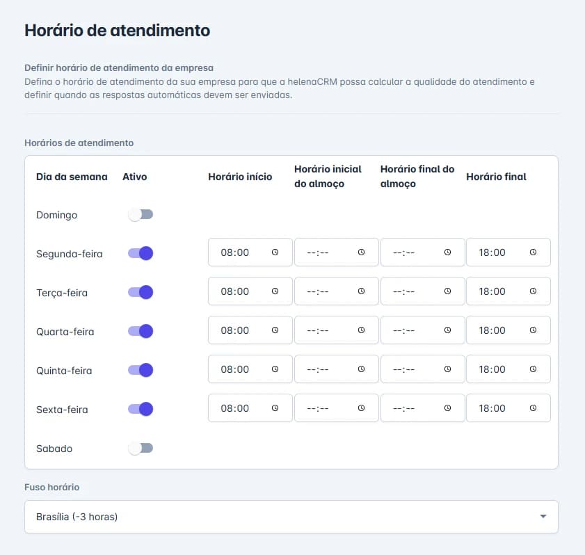 Configuração de horário de atendimento no Coqueiro Chat