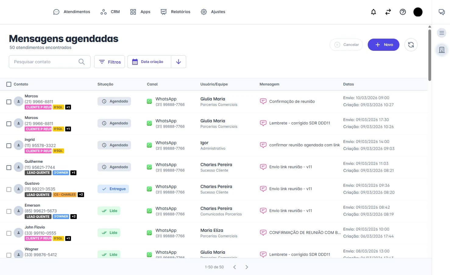 Mensagens programadas e respostas organizadas no Coqueiro Chat